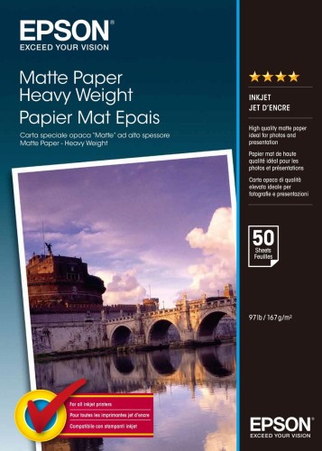 Papier w arkuszach do zdjęć do drukarki atramentowej EPSON Matte Paper Heavy Weight 167 g/m2