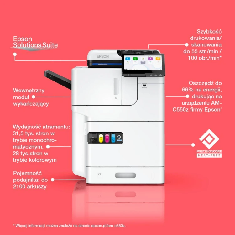 Drukarka wielofunkcyjna EPSON WorkForce Enterprise AM-C550z z wewnętrznym modułem wykańczającym