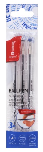 Długopis biurowy 0,7mm MemoBe mix, etui 3 szt.(2 x nieb.+1 x czarny)
