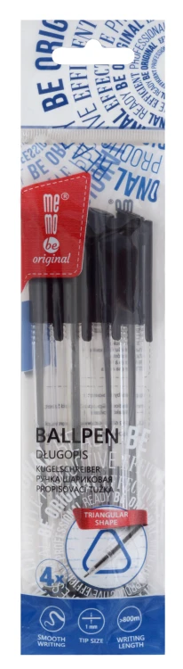 Długopis biurowy przezroczysty 1 mm MemoBe czarny 4 szt. etui