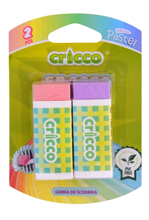 GUMKA DO ŚCIERANIA CRICCO, PVC-FREE, PASTEL, 2 SZT. BLISTER