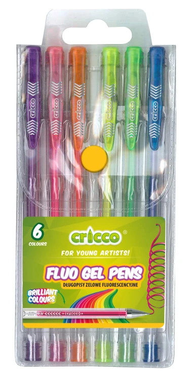 DŁUGOPISY ŻELOWE FLUORESCENCYJNE CRICCO6-KOL. ETUI