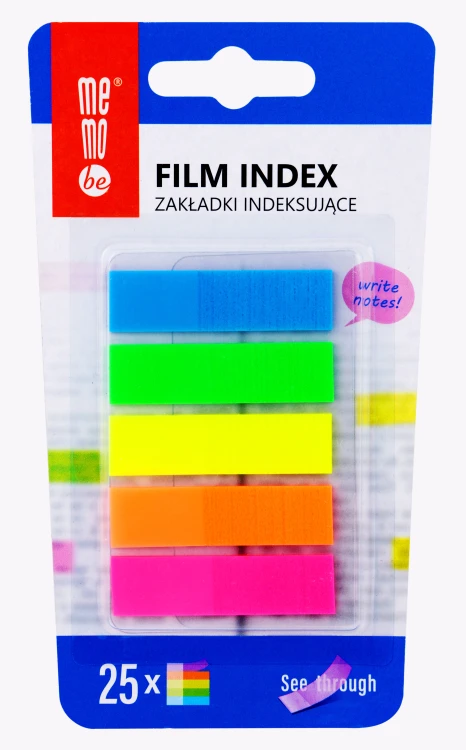 ZAKŁADKI INDEKSUJĄCE MEMOBE, PP, PROSTOKĄTNE 12x45 MM, 5x25 SZT. BLISTER