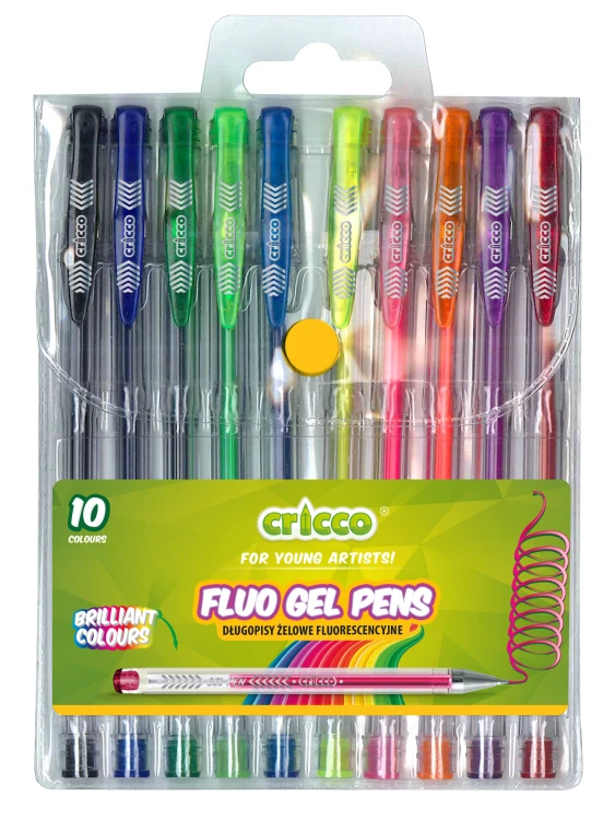 DŁUGOPISY ŻELOWE FLUORESCENCYJNE CRICCO10-KOL. ETUI