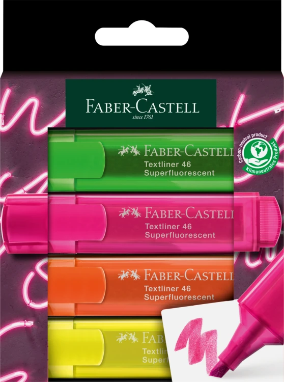 ZAKREŚLACZ 1546 4 KOL. SUPER NEON OPAKOWANIE KARTON FABER-CASTELL