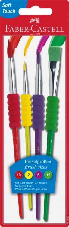 PĘDZLE SZKOLNE Z MIĘKKIM UCHWYTEM 4 SZT. BLISTER FABER-CASTELL