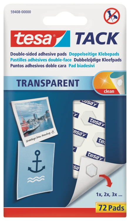 PŁATKI SAMOPRZYLEPNE TESA TACK 72 SZT. TRANSPARENTNE