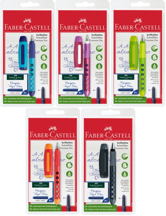 PIÓRO WIECZNE SCRIBOLINO DLA LEWORĘCZNYCH + 6 NABOI BLISTER FABER-CASTELL