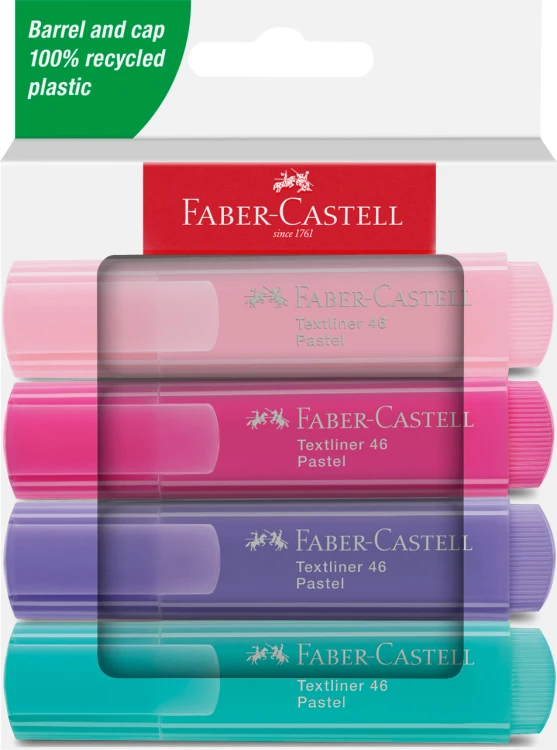 ZAKREŚLACZ 1546 4 KOL. PASTELOWEOPAKOWANIE KARTONOWE FABER-CASTELL
