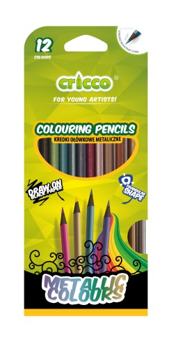 KREDKI CRICCO TRÓJKĄTNE 12-KOL.METALICZNE BLACK WOOD