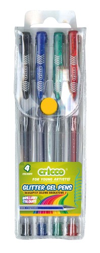 DŁUGOPISY ŻELOWE BROKATOWE CRICCO 4-KOL.ETUI
