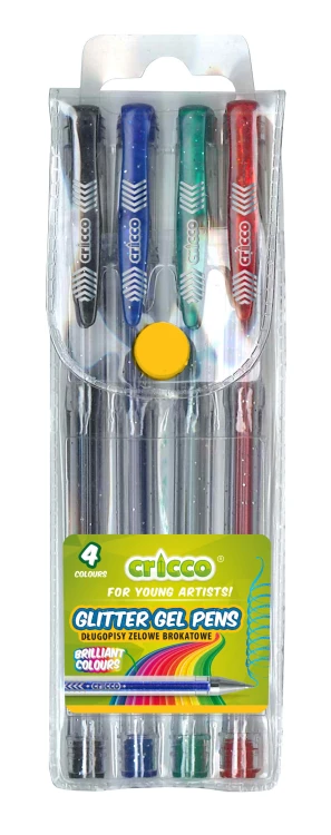 DŁUGOPISY ŻELOWE BROKATOWE CRICCO 4-KOL.ETUI