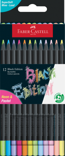 KREDKI TRÓJKĄTNE BLACK EDITION 12 KOL. PASTELOWYCH I NEONOWYCH FABER-CASTELL