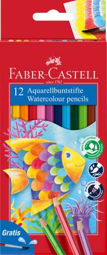 KREDKI AKWARELOWE Z PĘDZELKIEM 12 KOL. RYBKA OPAKOWANIE KARTONOWE FABER-CASTELL