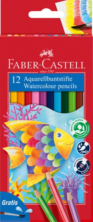 KREDKI AKWARELOWE Z PĘDZELKIEM 12 KOL. RYBKA OPAKOWANIE KARTONOWE FABER-CASTELL