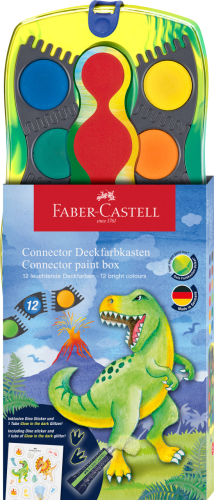 FARBY SZKOLNE CONNECTOR EDYCJA DINOZAURY12 KOL. + BROKAT W ŻELU + NAKLEJKI, KASETKA FABER-CASTELL