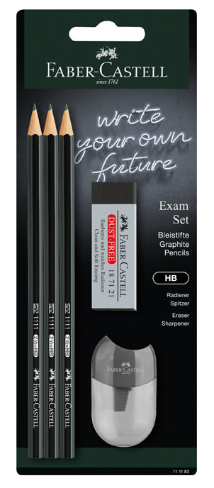 ZESTAW EXAM 3 OŁÓWKI 1111 HB + GUMKA DUST FREE + TEMPERÓWKA BLISTER FABER-CASTELL
