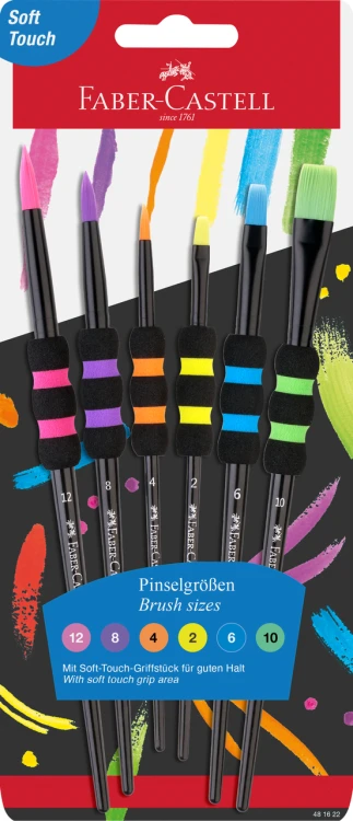 PĘDZLE SZKOLNE Z MIĘKKIM UCHWYTEM EDYCJA BLACK 6 SZT. BLISTER FABER-CASTELL