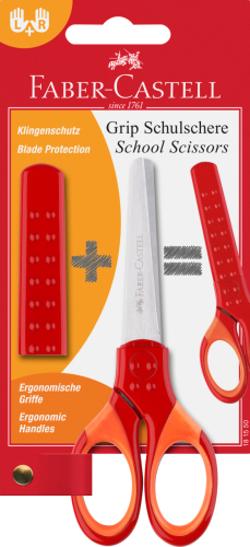 NOŻYCZKI SZKOLNE GRIP CZERWONE BLISTER, FABER-CASTELL