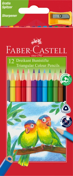 KREDKI ECO COLOUR TRÓJKĄTNE 12 KOL. + TEMPERÓWKA OPAKOWANIE KARTON FABER-CASTELL