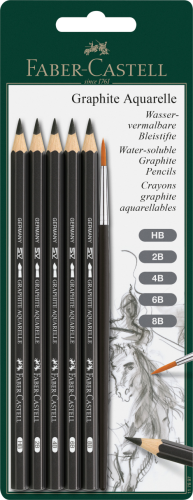 OŁÓWEK AKWARELOWY 5 SZT. HB,2B,4B,6B,8B + PĘDZELEK BLISTER FABER-CASTELL