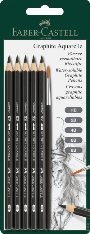 OŁÓWEK AKWARELOWY 5 SZT. HB,2B,4B,6B,8B + PĘDZELEK BLISTER FABER-CASTELL