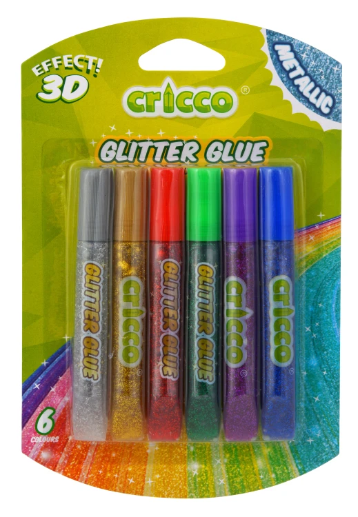 KLEJ BROKATOWY CRICCO 3D METALIK 10g, 6 KOLORÓW, BLISTER