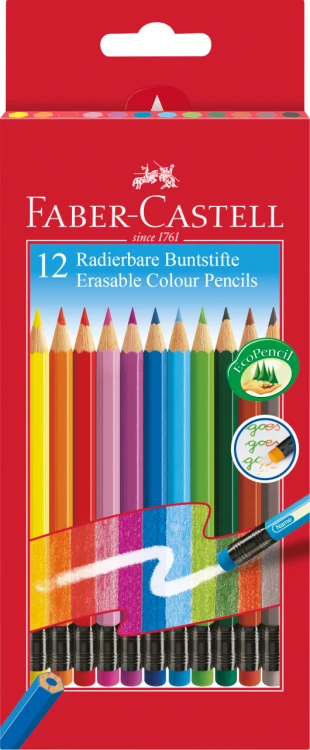 KREDKI Z GUMKĄ 12 KOL. OPAKOWANIE KARTON FABER-CASTELL