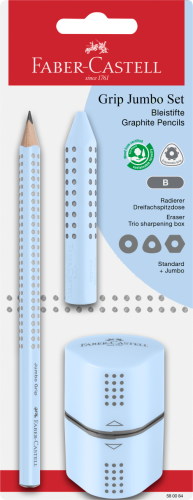 ZESTAW JUMBO GRIP BŁĘKITNY(SKY BLUE)(OŁÓWEK+ GUMKA+TEMPERÓWKA)FABER-CASTELL