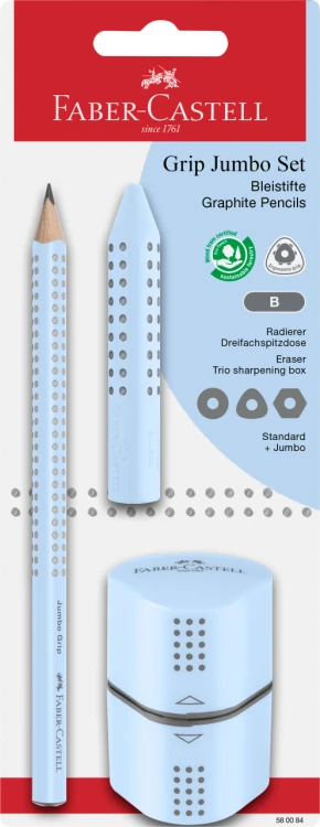 ZESTAW JUMBO GRIP BŁĘKITNY(SKY BLUE)(OŁÓWEK+ GUMKA+TEMPERÓWKA)FABER-CASTELL