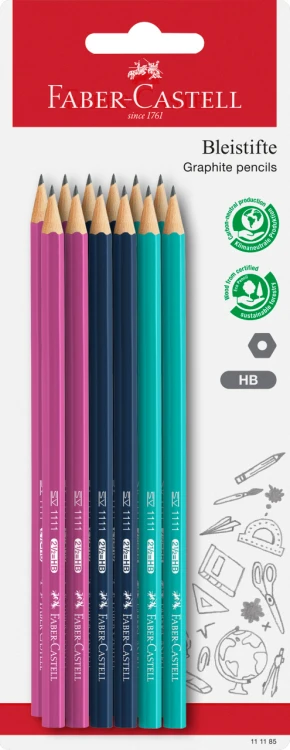 OŁÓWEK 1111 HB MIX KOLORÓW 12 SZTUK BLISTER FABER-CASTELL