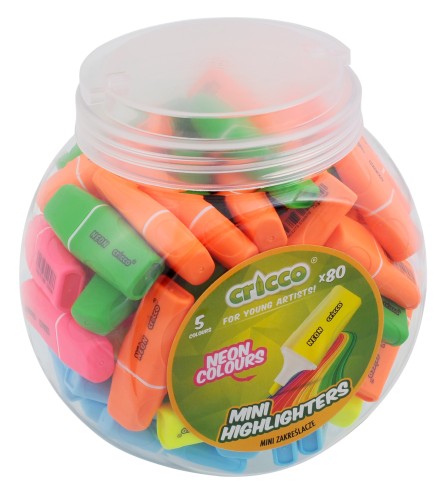 ZAKREŚLACZE MINI CRICCO NEON MIX KOLORÓW SŁOIK 80 SZT.