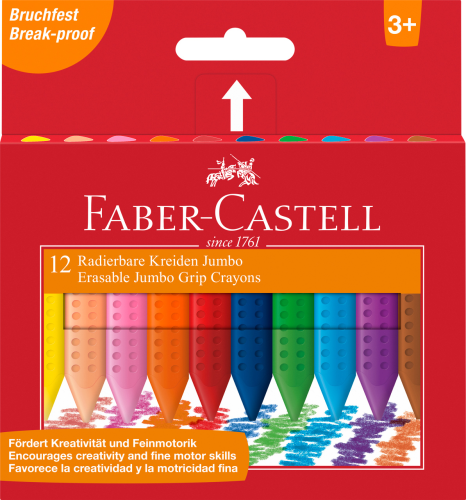 KREDKI GRIP JUMBO TRÓJKĄTNE WOSKOWE12 KOL. OPAKOWANIE KARTONOWE FABER-CASTELL