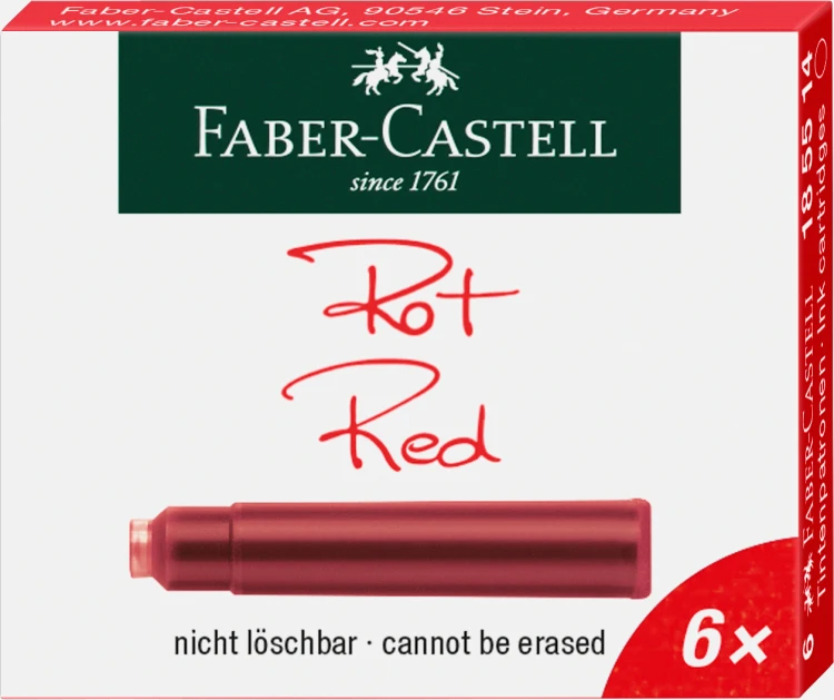 NABOJE ATRAMENTOWE KRÓTKIE CZERWONE 6 SZT. KARTONIK FABER-CASTELL