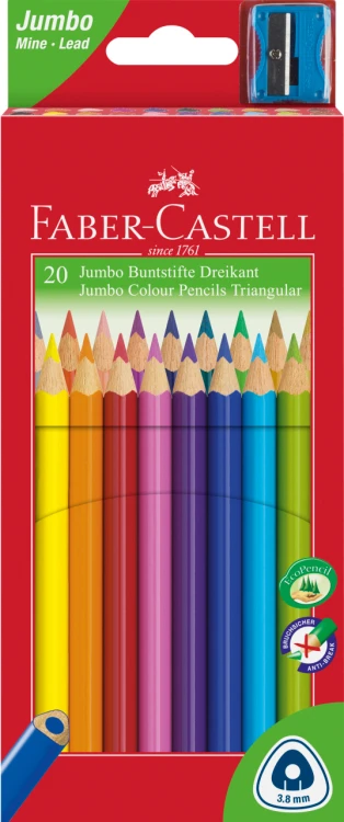 KREDKI JUMBO TRÓJKĄTNE 20 KOL. + TEMPERÓWKA OPAKOWANIE KARTON FABER-CASTELL