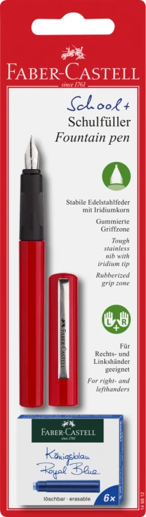 PIÓRO WIECZNE SZKOLNE CZERWONE + 6 NABOI  FABER-CASTELL
