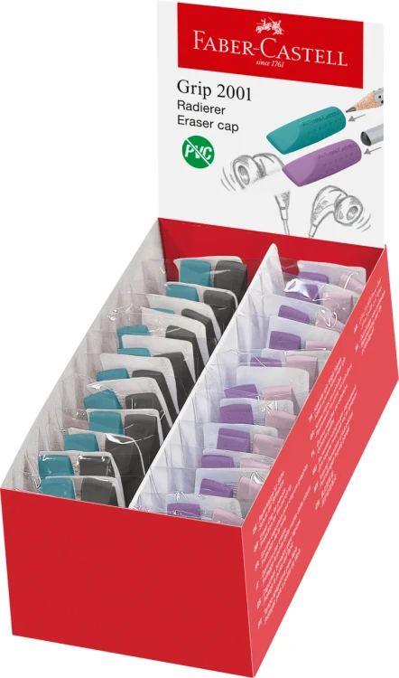 GUMKA GRIP 2001 NAKŁADKA MIX KOL.(TURKUSOWY + CZARNY, FIOLETOWY + RÓŻOWY)2 SZT. ETUI FABER-CASTELL