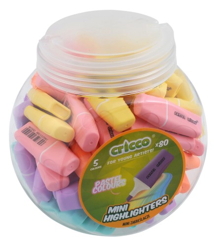 ZAKREŚLACZE MINI CRICCO PASTEL MIX KOLORÓW,  SŁOIK 80 SZT.