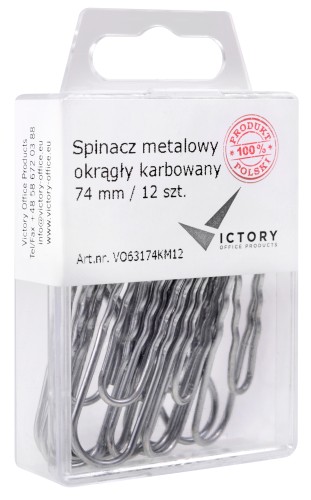 SPINACZ METALOWY OKRĄGŁY KARBOWANY 74MM OPKM 12 SZT. VICTORY OFFICE