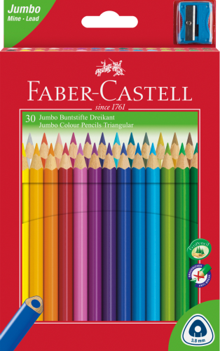 KREDKI JUMBO TRÓJKĄTNE 30 KOL. + TEMPERÓWKA OPAKOWANIE KARTON FABER-CASTELL