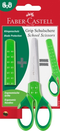 NOŻYCZKI SZKOLNE GRIP ZIELONE BLISTER FABER-CASTELL