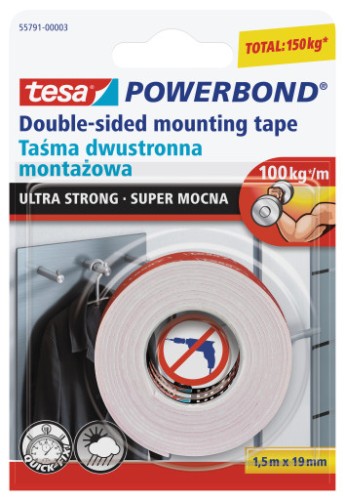 TAŚMA TESA DWUSTRONNA POWERBOND ULTRA STRONG 1,5m x 19mm BIAŁA