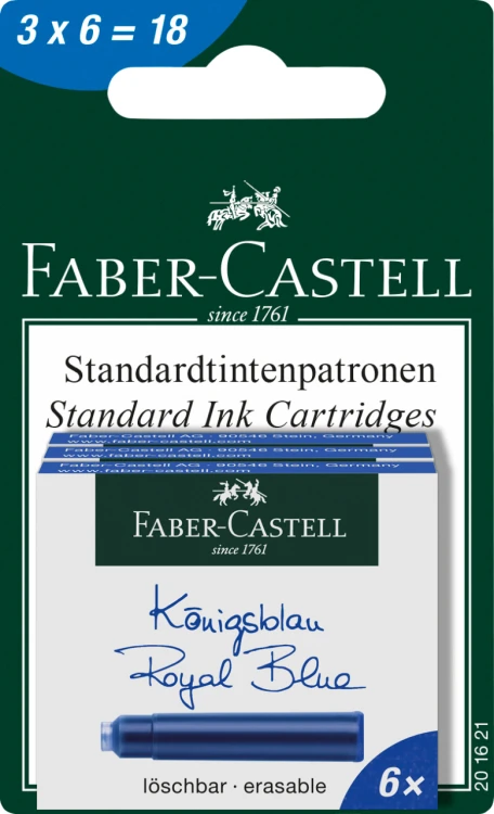 NABOJE ATRAMENTOWE KRÓTKIE NIEBIESKIE 3x KARTONIK 6 SZT. FABER-CASTELL