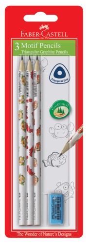 OŁÓWKI TRÓJKĄTNE MORSKI ŚWIAT KPL. 3 SZT+ GUMKA BLISTER FABER CASTELL