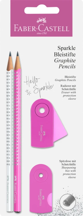 ZESTAW SPARKLE PEARLY&SLEEVE RÓŻOWY/BIAŁY (2xOŁÓWEK+TEMPERÓWKA+GUMKA) FABER-CASTELL
