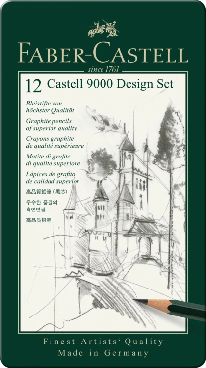 OŁÓWEK CASTELL 9000 DESIGN 12 SZT. OPAKOWANIE METALOWE FABER-CASTELL