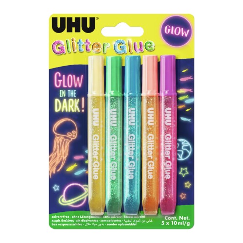 KLEJ BROKATOWY ŚWIECĄCY W CIEMNOŚCI 5 KOL. X 10 ML BLISTER UHU