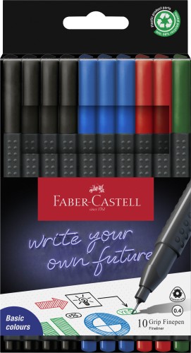 CIENKOPIS GRIP 10 SZT. ZESTAW PODSTAWOWY(4XCZARNY, 3XNIEBIESKI, 2XCZERWONY, 1XZIELONY)FABER-CASTELL