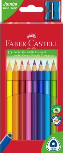 KREDKI JUMBO TRÓJKĄTNE 10 KOL. + TEMPERÓWKA OPAKOWANIE KARTON FABER-CASTELL