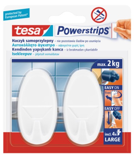 HACZYK SAMOPRZYLEPNY POWERSTRIPS TESAOKRĄGŁY,DUZY,BIAŁY 2szt.BLISTER